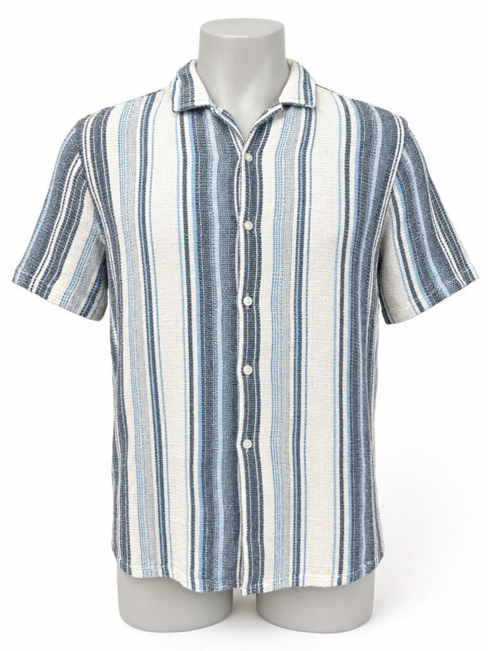 H&M Textured Striped Short Sleeve Button-Up Shirt Men’s L